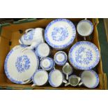 An Askania blue and white ten setting coffee set with two cake plates, two creams, two sugars,