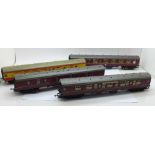 Four Hornby 00 gauge model railway carriages