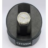 A Citizen automatic 21 jewel wristwatch, grey dial, with box