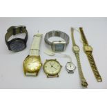 Seven wristwatches including Le Cheminant, Swatch, Royce lacking glass and a lady's Seiko