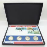 The Royal Mail RAF Centenary coin cover with four £2 coins, aircraft related, Spitfire, Vulcan,