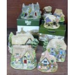 Seven Lilliput Lane cottages, two with small chips, three boxed