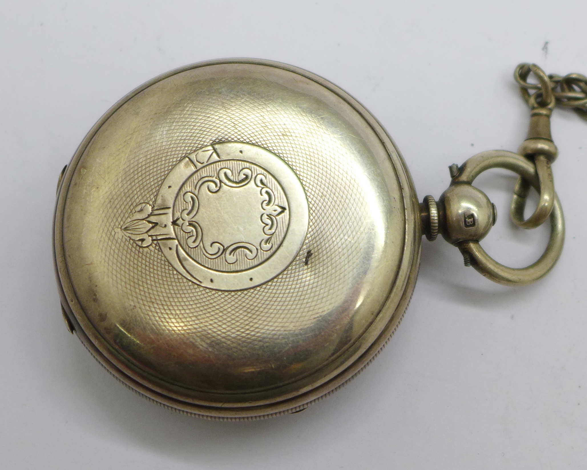 A silver pocket watch with double Albert chain, watch a/f - Image 4 of 7