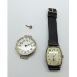 Two silver cased wristwatches, a/f