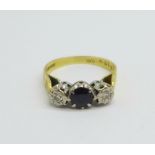 An 18ct gold, sapphire and diamond ring, 3.3g, N