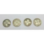 Four Victorian Gothic one florin coins