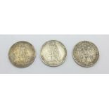 Three one florin coins, 1891, 1903 and 1909