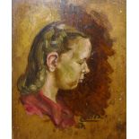 British School (early 20th Century), portrait of a girl, oil on board, 36 x 31cms, unframed