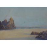 Frederick John Widgery (1861-1942), coastal landscape, oil and gouache on board, 26 x36cms, framed