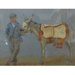 British School (20th Century), study of a boy and donkey, pastel, 27 x 35cms, framed