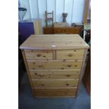 A pine chest of drawers