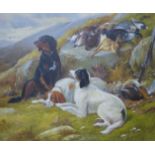 A landscape with English setters and game, oil on canvas, 50 x 60cms, framed