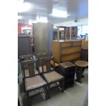 A campaign style hardwood chest of drawers, a set of four oak dining chairs, etc. (10)