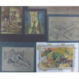 Joseph Smedley, five studies of male nudes, watercolour and pencil, various sizes, all unframed