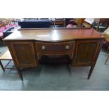 An Edward VII Sheraton Revival mahogany and marquetry inlaid bow front sideboard