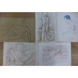 Joseph Smedley, five studies of male nudes, watercolour and pencil, various sizes, all unframed