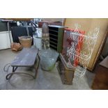 A medical cabinet, galvanised bucket, etc.