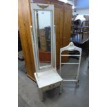 A cream and parcel gilt cheval mirror and valet stand