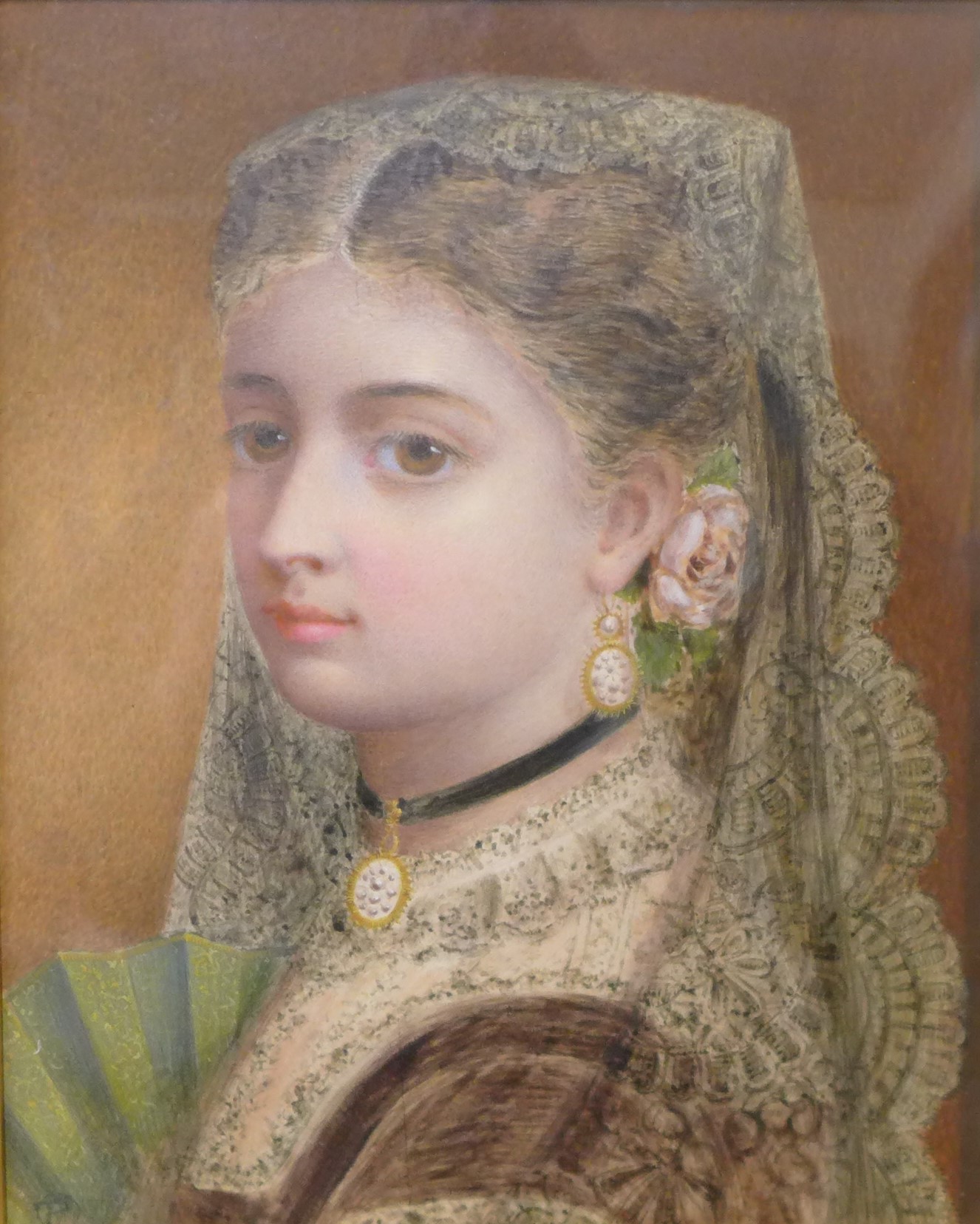 Spanish School (19th Century), portrait of a noble lady, watercolour, indistinctly signed bottom