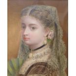 Spanish School (19th Century), portrait of a noble lady, watercolour, indistinctly signed bottom