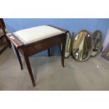 A gilt framed dressing table mirror and a beech piano stool