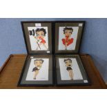 C.A. Robertson, four Betty Boop caricatures, watercolour, framed