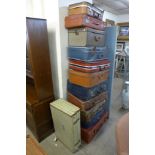 Twelve vintage suitcases
