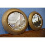 A pair of Art Deco gilt framed circular mirrors, 29cms d