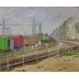 French School (mid 20th Century), industrial railway landscape, oil on canvas, 38 x 46cms, unframed