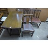 An oak barleytwist gateleg table and three chairs