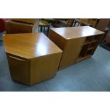 A teak media unit and a teak corner cabinet