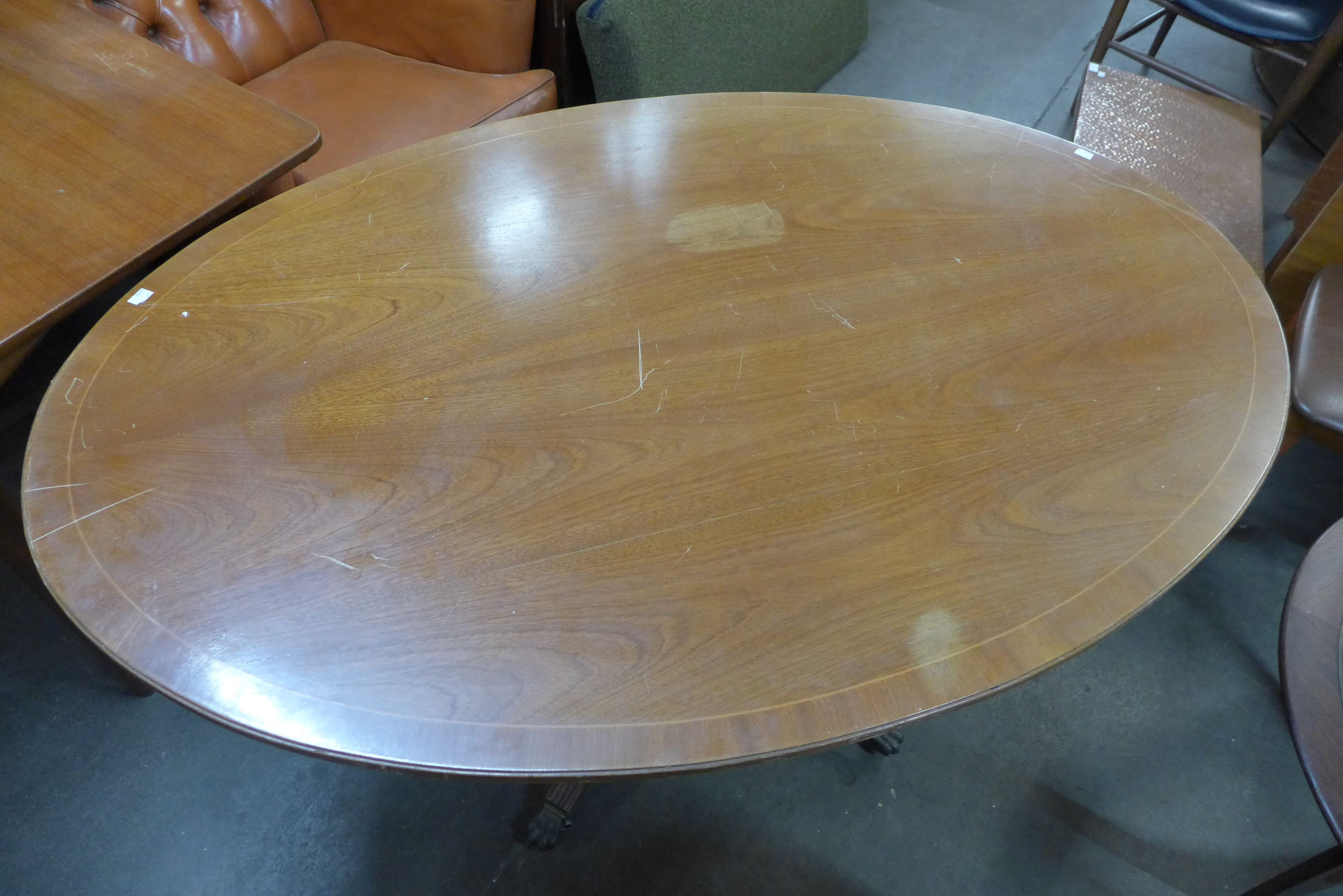 A Regency style inlaid mahogany oval breakfast table - Image 2 of 2