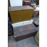 Three Victorian pine blanket boxes