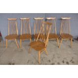 A set of six Ercol Blonde elm and beech Goldsmith chairs