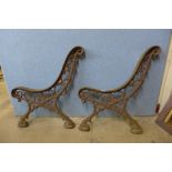 A pair of Victorian Coalbrookdale cast iron bench ends