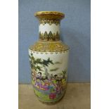 A Chinese famille verte porcelain vase, 63cms h