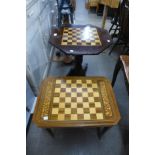 An inlaid walnut musical games table and another games table