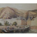 Continental School, Alpine lakeside town, watercolour, indistinctly signed and dated 1841, 25 x