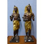 A pair of Egyptian Revival gilt bronze figures of Pharaohs, 74cms h