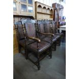 A set of eight oak barleytwist bergere dining chairs