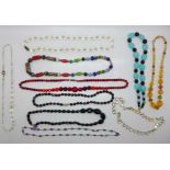 Ten vintage glass bead necklaces