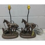 Two resin sculpture table lamp bases, blacksmiths (small losses of resin) **PLEASE NOTE THIS LOT