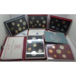 Five UK Royal Mint proof coin collections, 1979, 1985, 1986, 1987 and 1992