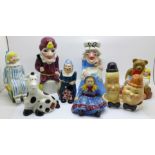 Eight Wade figures, Punch and Judy, Andy Pandy, Looby Loo and Teddy, Pantomime Horse and Dame plus a