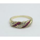 A 9ct gold, diamond and ruby ring, 2.3g, N