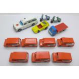 Die-cast model vehicles; seven Benbros Qualitoy milk floats, a Matchbox Speedkings, K26, Binz