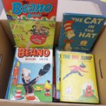 A box of children's books and annuals, including, The Beano, The Dandy, Dr. Who, Thunderbirds,