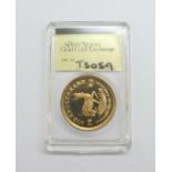 A 1982 proof 1/10 Krugerrand coin, 1/10oz. fine gold