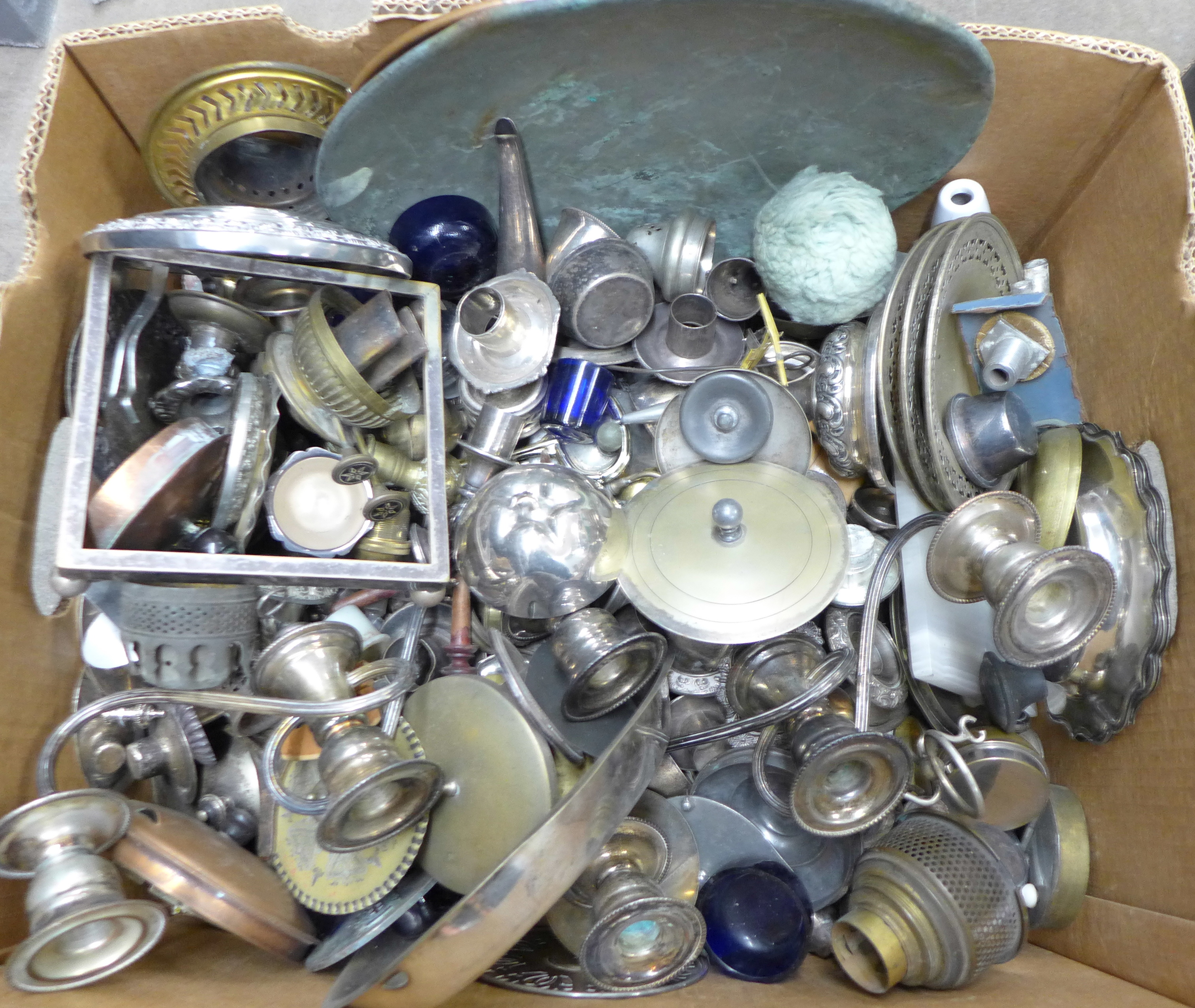 A box of silver plated spare parts **PLEASE NOTE THIS LOT IS NOT ELIGIBLE FOR POSTING AND PACKING**