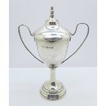 A silver two handled lidded trophy, Birmingham 1945, 87g, 14.5cm